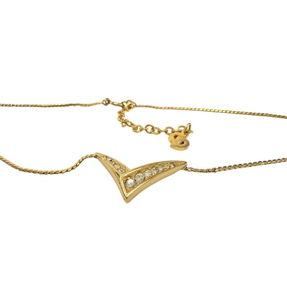 Christian Dior Thick "V" Necklace with Graduating Rhinstones - Goldplated - Picture 3 of 11